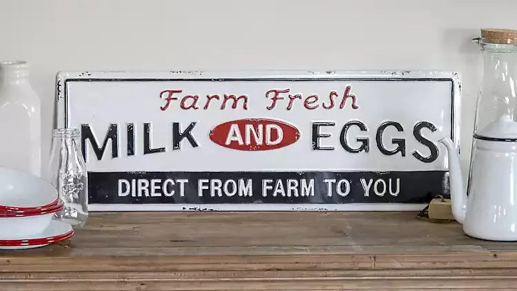 Farm Fresh Milk & Eggs Enamel Sign